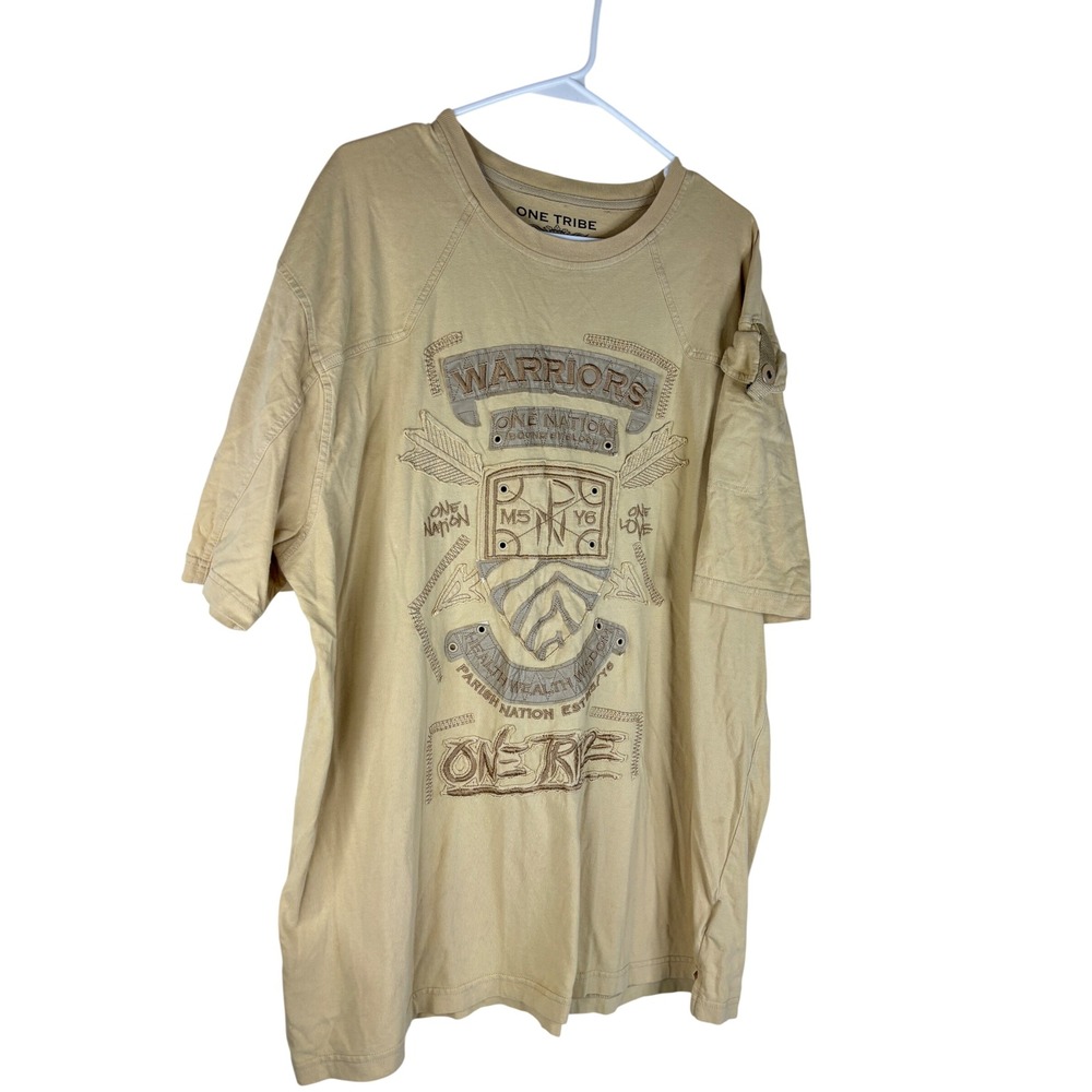 Parish Nation T Shirt Mens 3XL Tan Cotton Warriors One Tribe Embroidered Utility